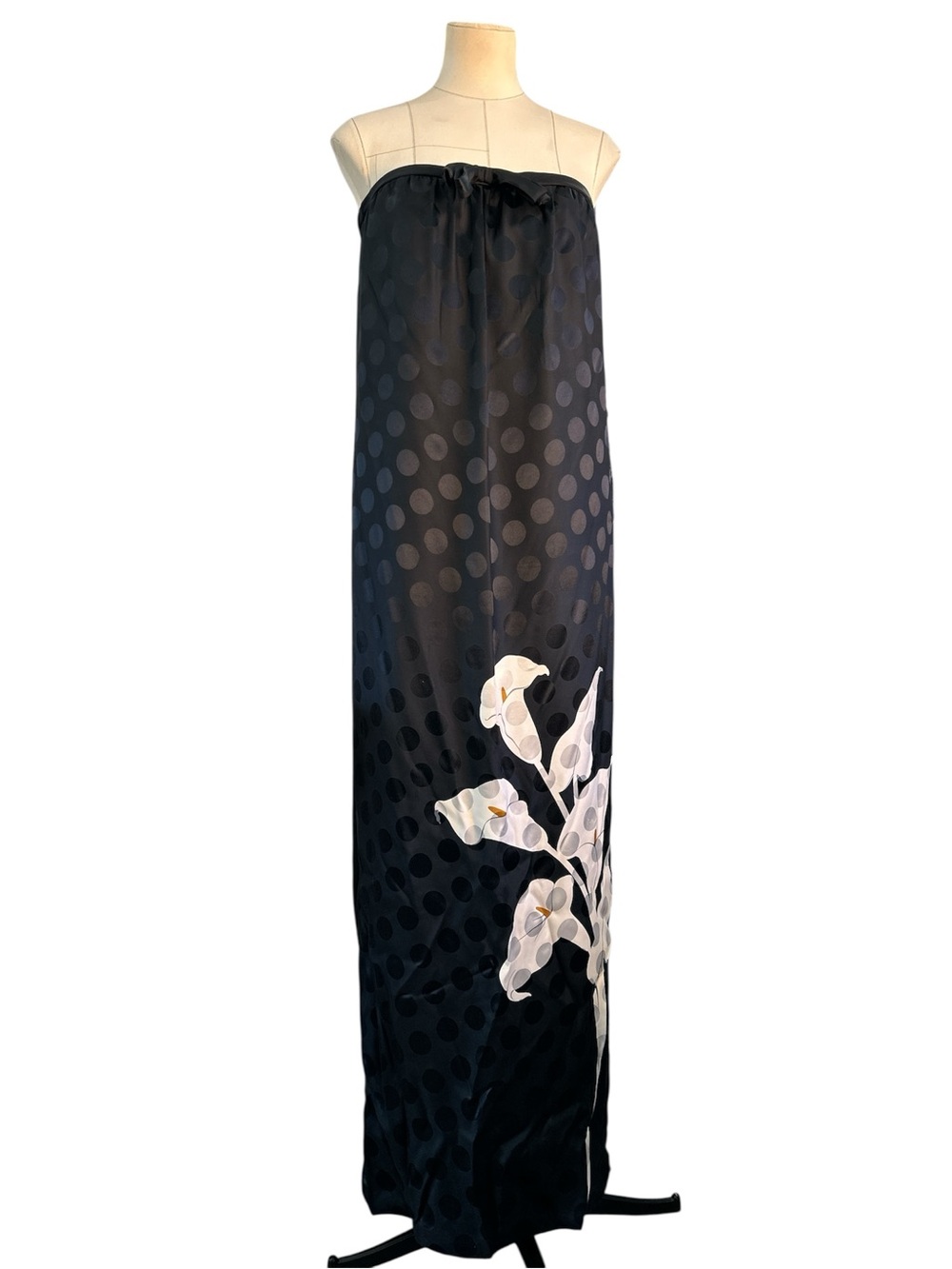 1970’s Valentino Boutique silk strapless Calla Lily polka dot evening gown Sz 6